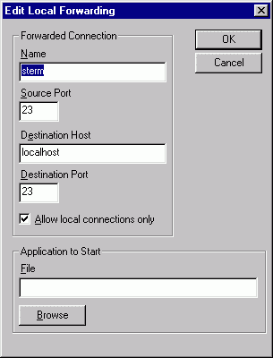 Edit Local Forwarding
